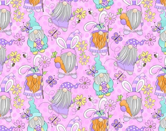 Easter Gnomes Easter cotton fabric- Fat Quarters- 100% Cotton- by the yard- fat quarters