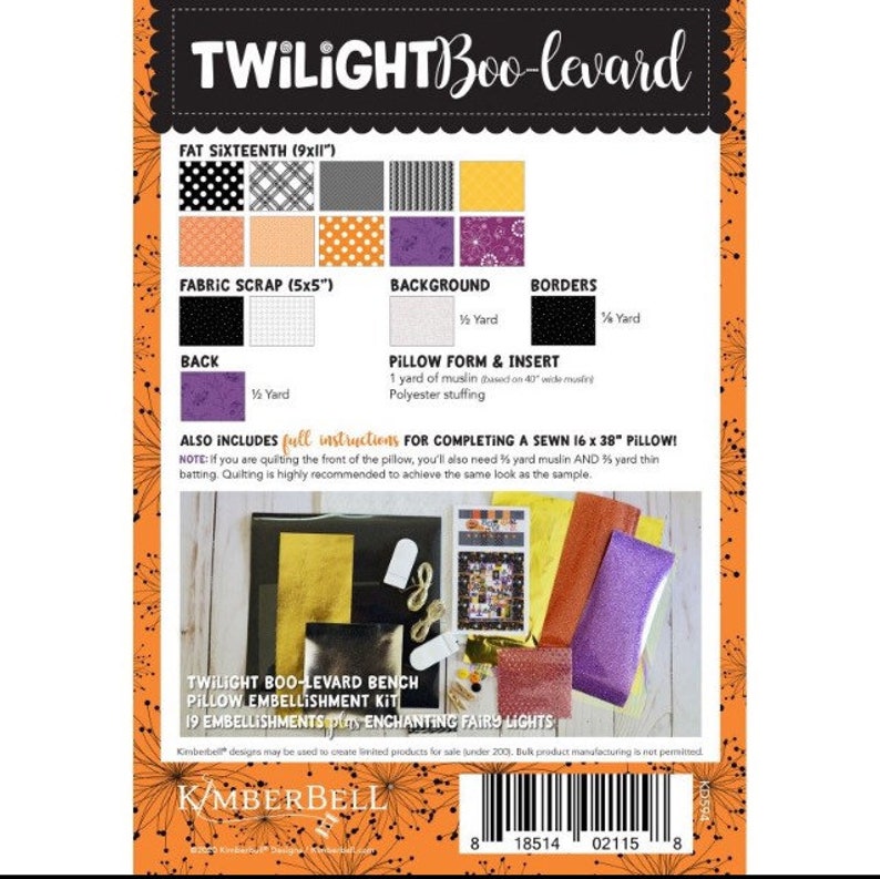 Twilight Boo-Levard Bench Pillow KimberBell Designs-KD594 EMBROIDERY CD version