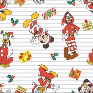 Mickey and Friends Christmas Stripes cotton fabric- 1/4 yard, 1/2 yard- Fat Quarter - 100% Cotton - continuous cuts