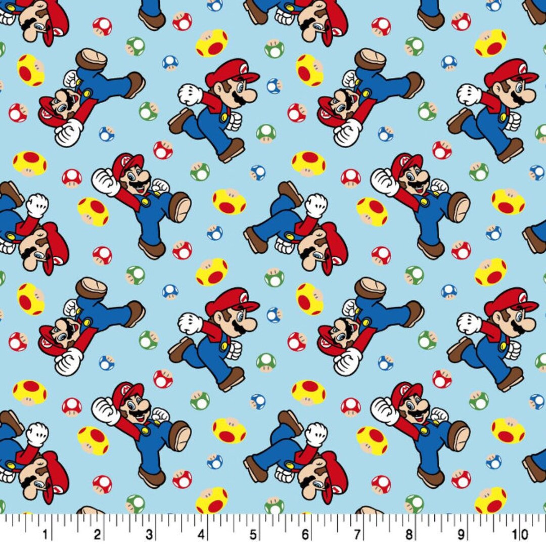 Super Mario Mushroom Toss Fabric - 100% Cotton Fabric - Continuous Cuts ...