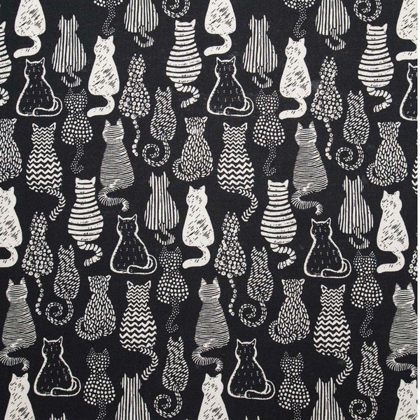 Cat Shape Filled on Black Cotton Fabric - 100% Cotton- Continuous Cuts - by the 1/4 or 1/2 yard - Fat Quarters