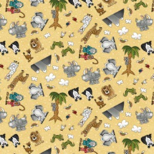 Henry Glass Fabric -Two by Two 1758-33 Butter - Noah and Animals 100% Cotton - By the 1/4 or 1/2 Yard - Fat Quarters - Continuous cuts