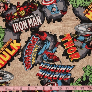 Superhero Fabric - Fat Quarters or by the 1/2 yard - Thor - Captain America - Hulk - Spider-man - Iron Man