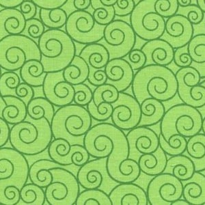 May include: A seamless pattern featuring a light green background with darker green swirling spiral designs. The repeating pattern creates a textured, organic look, suitable for fabric or wallpaper.
