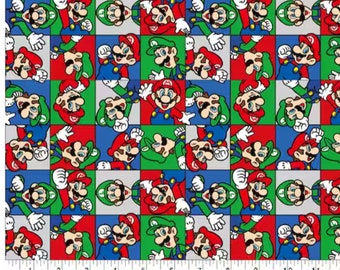 Ninentendo Characters Fabric - 100% Cotton Fabric - Continuous cuts - Fat Quarters, 1/4 yard, 1/2 yard - Mario - Luigi - Princess