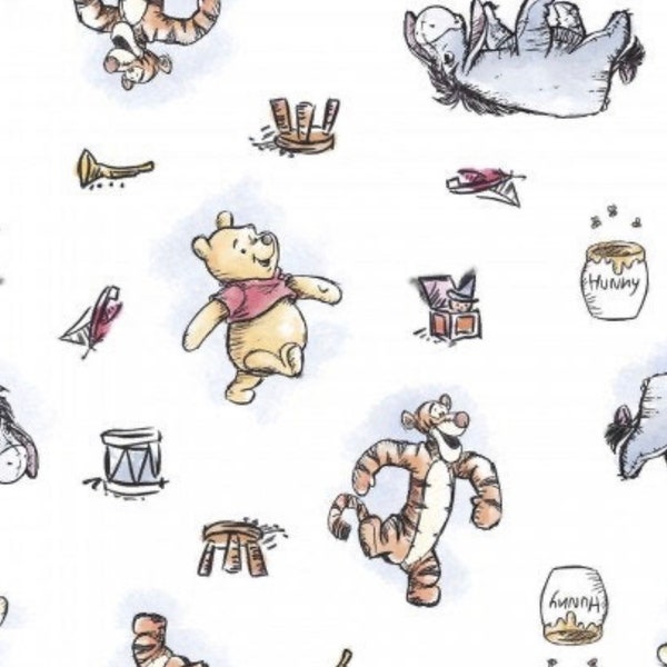 Winnie the Pooh Bear Fabric- 1/4 yard, 1/2 yard, Remnant - Fat Quarter - 100% Cotton -