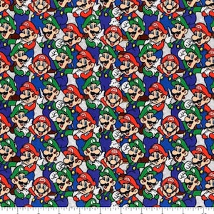 NINTENDO Fabric 73545 A620715  MARIO Luigi- 100% Cotton - Mario Luigi Stacked