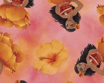 Disney Princess Moana Flower Cotton fabric - 100% Cotton continuous cuts- Licensed Fabric