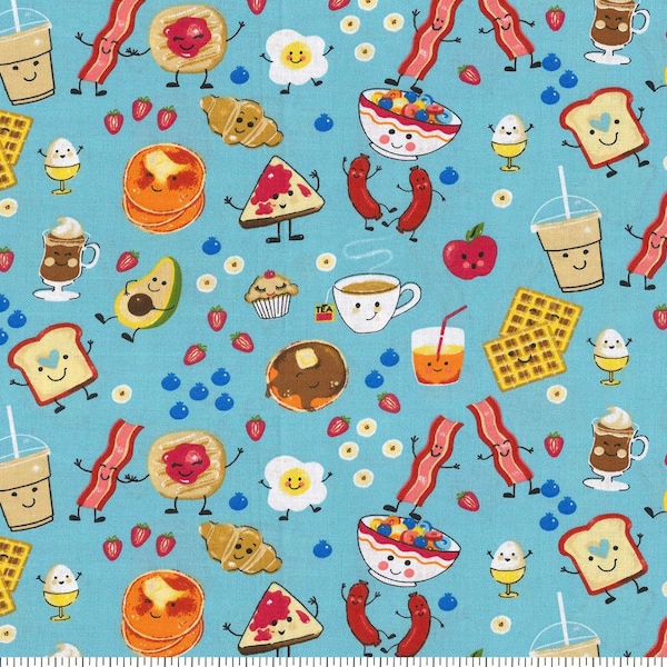 Fabric Traditions Breakfast Fun Bacon and eggs fabric -Fat Quarter - By the Yard - 1/4 yd, 1/2 yd -100% Cotton