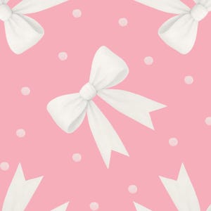 Bows & Dots on Pink 100% Cotton Fabric- continuous cuts - Drewie Pie Fabrics