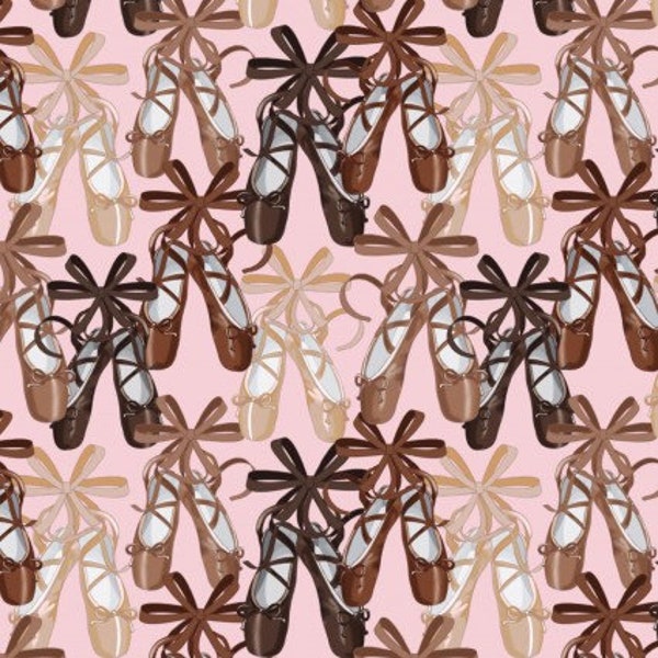 Ballet Shoes Novelty Cotton Fabric - by the 1/2 yard, remnants - fat quarters - David Textiles - Dancers Ballerina