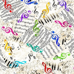 Music Notes CD2233 WHITE MUSIC Timeless Treasure 100% Cotton fabric by the 1/4, 1/2 yards-continuous cuts -