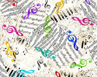 Music Notes CD2233 WHITE MUSIC Timeless Treasure 100% Cotton fabric-continuous cuts -