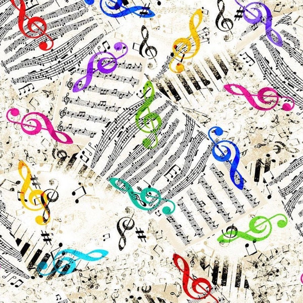 Music Notes CD2233 WHITE MUSIC Timeless Treasure 100% Cotton fabric by the 1/4, 1/2 yards-continuous cuts -