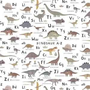 Dear Stella - D is for Dinosaur DLT2345 White - D is for Dinosaur Cotton Fabric- by the 1/2 yard. Cute- roar- continuous cuts
