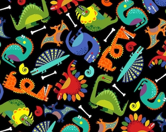 Belle and Blue FLBB D20 Z on Black Cotton Fabric -Roar Cotton Fabric- by the 1/2 yard. Cute- roar- continuous cuts