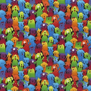Hi Fashion Packed Rainbow Dogs Fabric- 100% Cotton- continuous cuts -