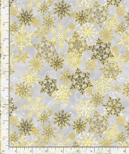 Metallic Silver/Gold Christmas Snowflakes Cotton fabric- metallic accent -100% Cotton TT-Snow CM1390 Silver - Metallic Snowflakes