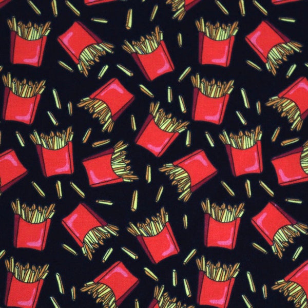 Tossed Fries on Black Cotton - Cotton Fabric- Fat Quarters 1/4 yard,  1/2 yards - continuous cuts - 100% Cotton