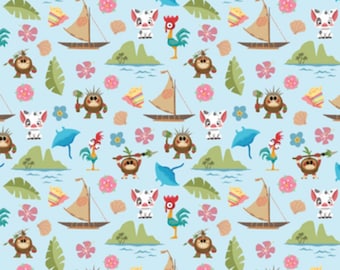 Disney Moana and Friends cotton fabric  - 100% Cotton  continuous cuts- Licensed Fabric