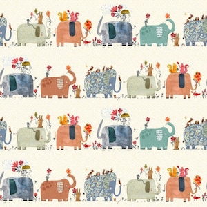 Elephant Joy Fabric - 100% Cotton - By the 1/4 or 1/2 Yard - Fat Quarters - Continuous cuts - CON10411-03