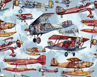 Plane Flight Cotton Fabric- Fat Quarters  - 1 Yard Precuts 100% Cotton