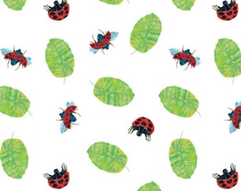 Eric Carle Ladybug cotton fabric- 1/4 yard, 1/2 yard, Remnant - Fat Quarter - 100% Cotton - continuous cuts