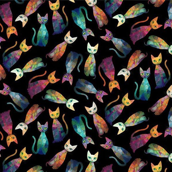Tossed Quilt Cats Cotton Fabric - 100% Cotton- Continuous Cuts - Timeless treasures