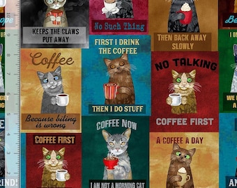 Coffee Cats Cotton Fabric - 100% Cotton- Continuous Cuts - by the 1/4 or 1/2 yard - Fat Quarters Timeless Treasures TT-Gail CD3340 Multi