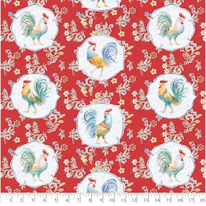 David Textiles Morning Bloom Rooster Cotton Fabric - 100% Cotton - By the Yard - Fat Quarters -