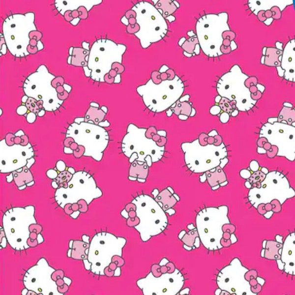 Hello Kitty pink Fabric - 1/4 yard, 1/2 yard, - Fat Quarter - 100% Cotton - Continuous Cuts