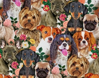 Dogs and Blooms Cotton Fabric- 100% Cotton/ by the yard- fat quarters- David Textiles