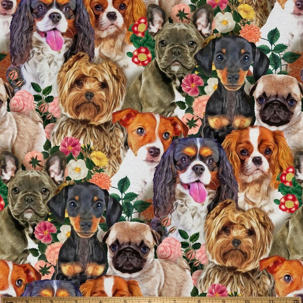 Dogs and Blooms Cotton Fabric- 100% Cotton/ by the yard- fat quarters- David Textiles
