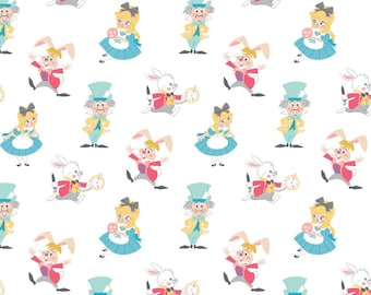 Alice in Wonderland fabric- 1/4 yard, 1/2 yard, Remnant - Fat Quarter - 100% Cotton -