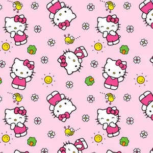 Hello Kitty pink Fabric- 100% Cotton - Fabric By Springs Creative - Licensed Fabric 17. Flowers and Bees