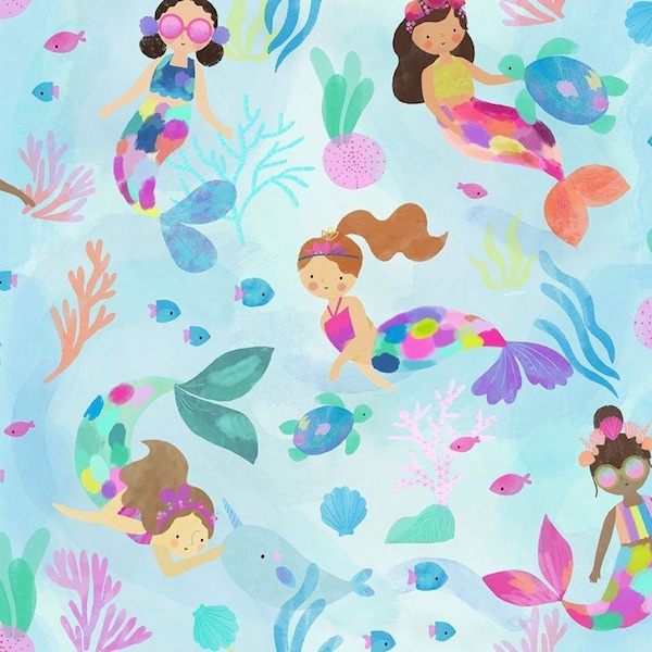 Mermaid Sea Underwater Timeless Treasures cotton fabric- 1/4 yard, 1/2 yard - Fat Quarter - 100% Cotton - continuous cuts