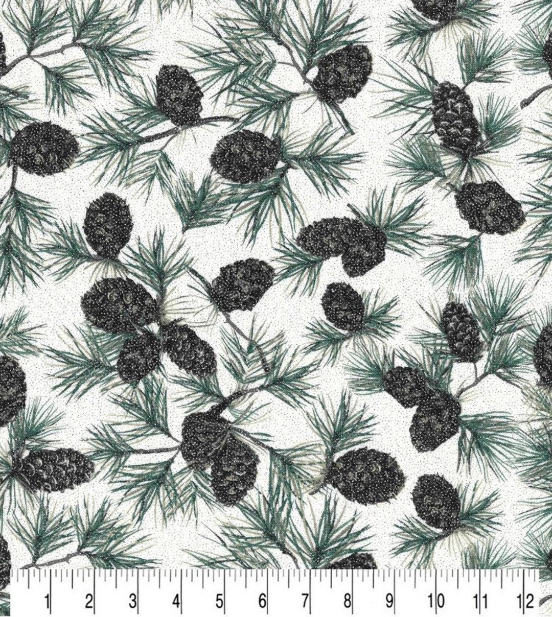 Pines and Glitter Cotton Fabric Glitter Accent Fat Quarter by the Yard