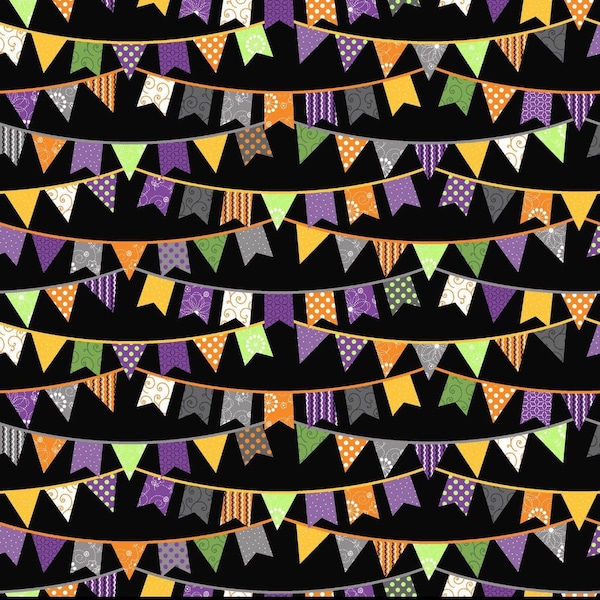 Halloween Pennants & Banners - Hometown Halloween Fabric - Kimberbell - Maywood Studios - Cotton Halloween Fabric MAS9921-J