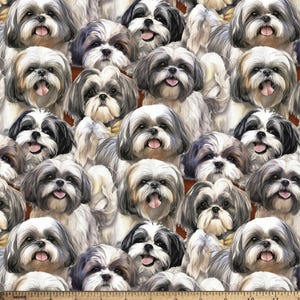 Shih Tzu Cotton Fabric- 100% Cotton/ by the yard- fat quarters- David Textiles DX-4818-3C-1 Multi - Shih Tzu 3