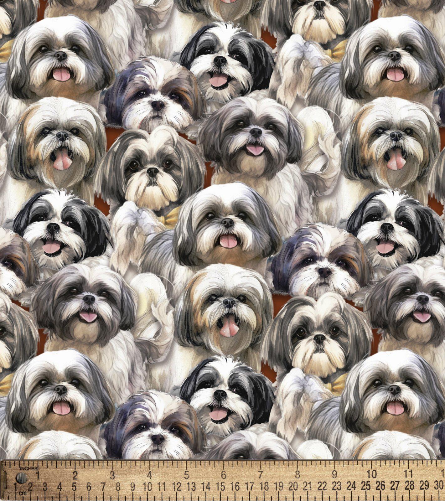 Shih Tzu Cotton Fabric- 100% Cotton/ by the yard- fat quarters- David Textiles DX-4818-3C-1 Multi - Shih Tzu 3