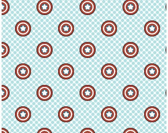 Captain America shields on lighter blue - Cotton Fabric- Fat Quarters -By the yard - fast shipping
