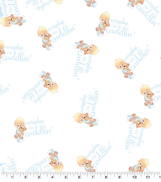Precious Moments Baby Boy Cotton Fabric- by the  1/2 yard- 100% Cotton - Continuous Cuts - Fat Quarters
