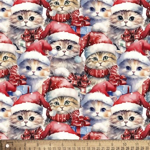 Santa Cat Christmas Fabric - 100% Cotton- DX 4785 4C 1 Multi Santa Cats