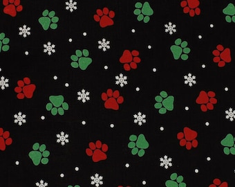 Red and Green Paw Prints Christmas Holiday Fabric -  Fat Quarters - By the 1/4 or 1/2 Yard- 100% Cotton - Fabric- continuous cuts