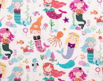 Under the sea Mermaids cotton fabric  - Fat Quarter - 100% Cotton - by the 1/2 yard- continuous cuts