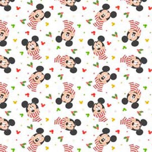 Mickey Mouse Christmas Scarf character fabric- 1/4 yard, 1/2 yard,continuous cuts - Fat Quarter - 100% Cotton -
