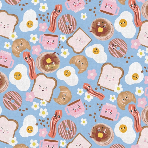 Breakfast Food Face Cotton Fabric  -Fat Quarter - By the 1/2 Yard - 1/4 yd, 1/2 yd -100% Cotton -