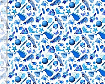 Mini I SPY fabric- blue- 100% Cotton -TT-Gail CD2623 Blue - I Spy Objects Mini Ispy