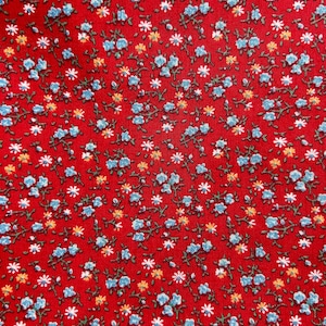 Vintage Red Blue Floral cotton fabric  - Fat Quarter - 100% Cotton - by the 1/2 yard- continuous cuts
