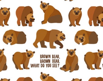 Brown Bear Brown Bear cotton fabric- 1/4 yard, 1/2 yard, Remnant - Fat Quarter - 100% Cotton - continuous cuts